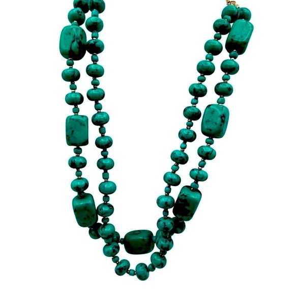 Faux Turquoise Beaded Necklace & Bracelet Set. N72 - Picture 2 of 12